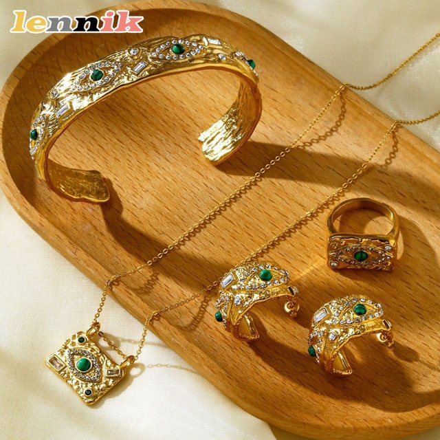 LENNIK Schmuck Set, Titan, Gold, Zirkonia, Vintage - Bild 1