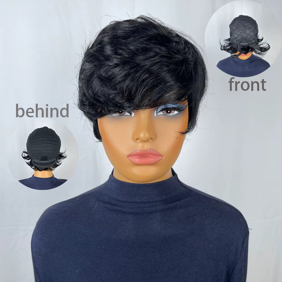 OYM HAIR Pixie-Perücke, 100 % Echthaar, Damen, mit Fransen - Bild 2