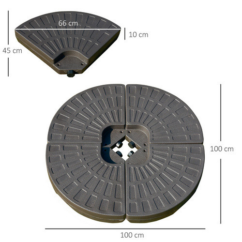 Outsunny Schirmständer Gewichte aus HDPE Kunststoff in Kaffee, 4-teilig, B/H/T: 100 x 10,5 x 100 cm - Bild 4