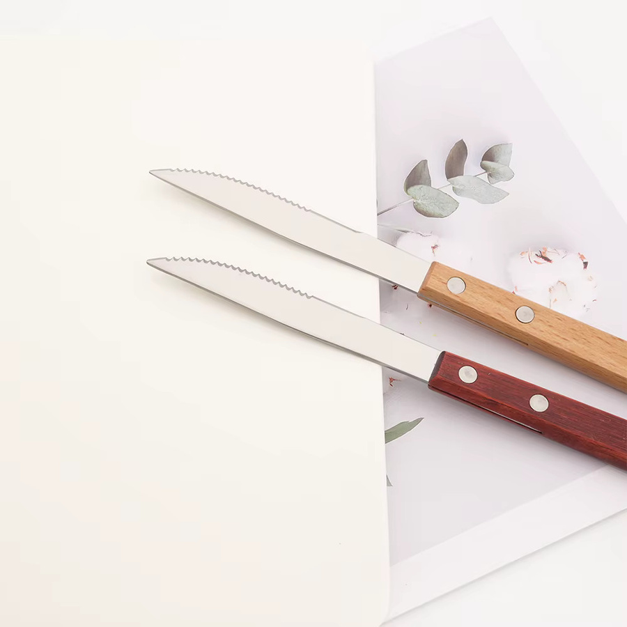 Drmfiy Steakmesser Set aus Edelstahl mit natürlichem Holzgriff in Silber und Braun, 10 Stück - Bild 1