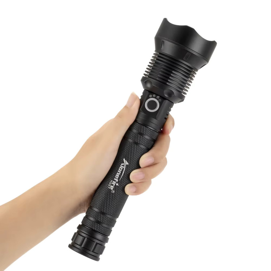 Alonefire LED Hochleistungs-Taschenlampe mit 4000 Lumen und Zoom, USB-aufladbar, Schwarz - Bild 5
