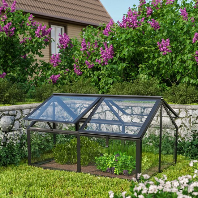 Vitavia Hochbeet Gamma Mini-Gewächshaus aus Aluminium und Sicherheitsglas, schwarz, B: 89 cm, T: 124 cm, H: 71 cm - Bild 1