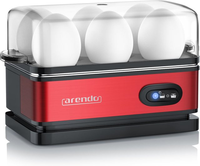Arendo Eierkocher aus Edelstahl mit Warmhaltefunktion, 400 W, für 6 Eier, Silber/Rot - Bild 1