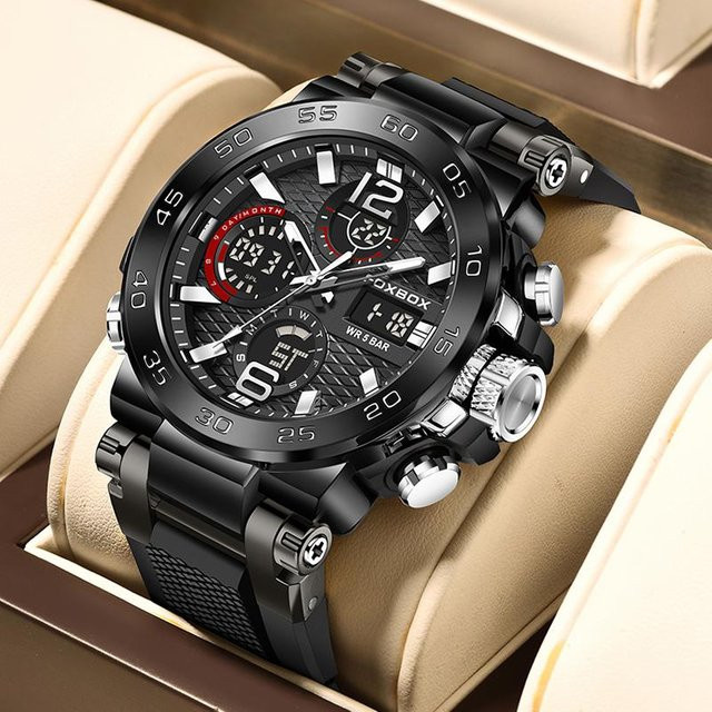 LIGE Armbanduhr, Quarz, Edelstahl, Schwarz, Herren, 5 ATM - Bild 1