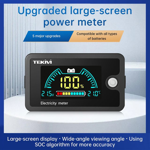 Gaqqee DC8–100 V Zweidraht-Voltmeter mit LCD-Farbdisplay, Leistungsanzeige und Temperaturanzeige in Schwarz - Bild 1