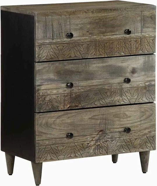 vidaXL Sideboard aus Mangoholz in Hellgrau mit Schnitzfront, B/T/H: 60 x 33,5 x 75 cm - Bild 1