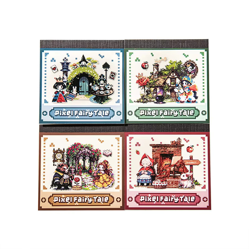 Pixel-Märchenserie Kawaii-Aufkleber aus PET im Vintage-Stil, 4 verschiedene Designs, Mehrfarbig - Bild 2