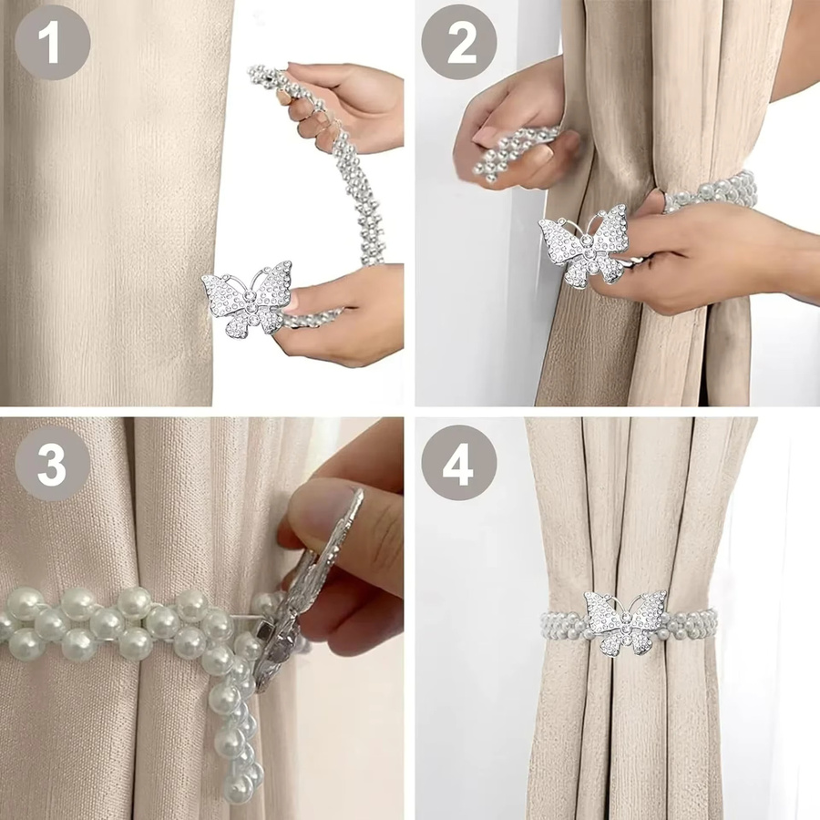 Luxuriöse Schmetterlings-Vorhang-Clips als Vorhang-Raffhalter ohne Bohren in Silber - Bild 3