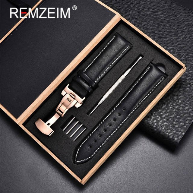 Uhrenarmband Echtleder, Kalbsleder, Schwarz, Herren - Bild 1