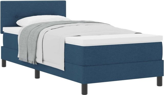 vidaXL Boxspringbett mit Matratze und Kopfteil in Blau, Hybridbett mit Taschenfederkern, B/T/H: 90 x 200 x 140 cm - Bild 1