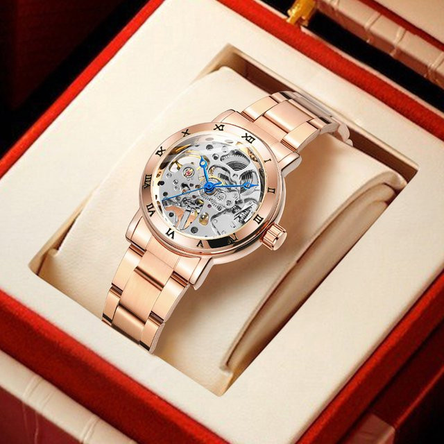 WINNER Armbanduhr Edelstahl, Skelett-Mechanik, Roségold, Damen - Bild 1