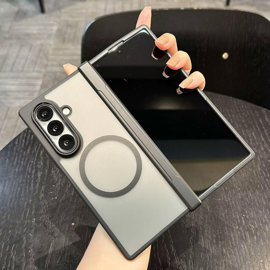 Yichmni MagSafe Schutzhülle für Samsung Galaxy Z Fold 7, transparent und schwarz, stoßfest mit Scharnier-Schutz und magnetischer Ladefunktion - Bild 1
