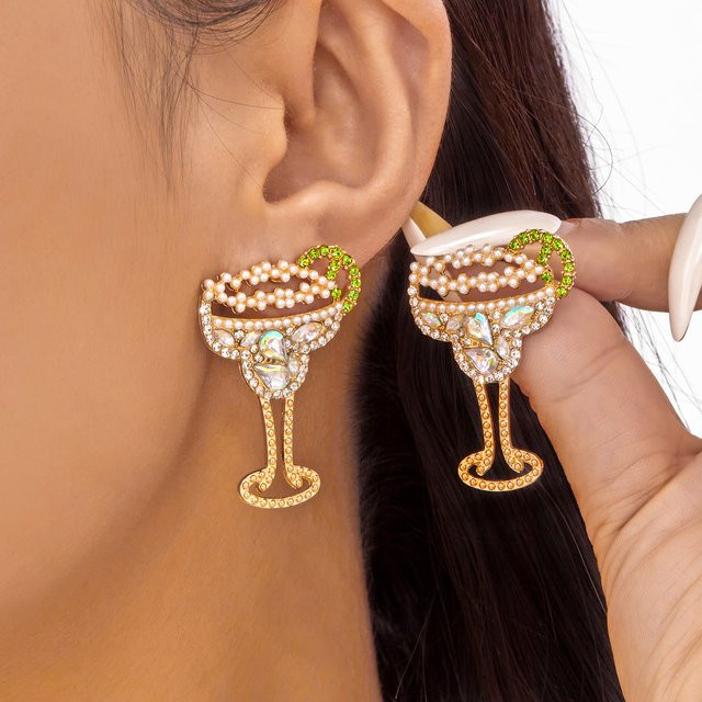 Harlermoon Weinglas-Ohrringe, Vintage, Kristall, Perle, Gold, Damen - Bild 1