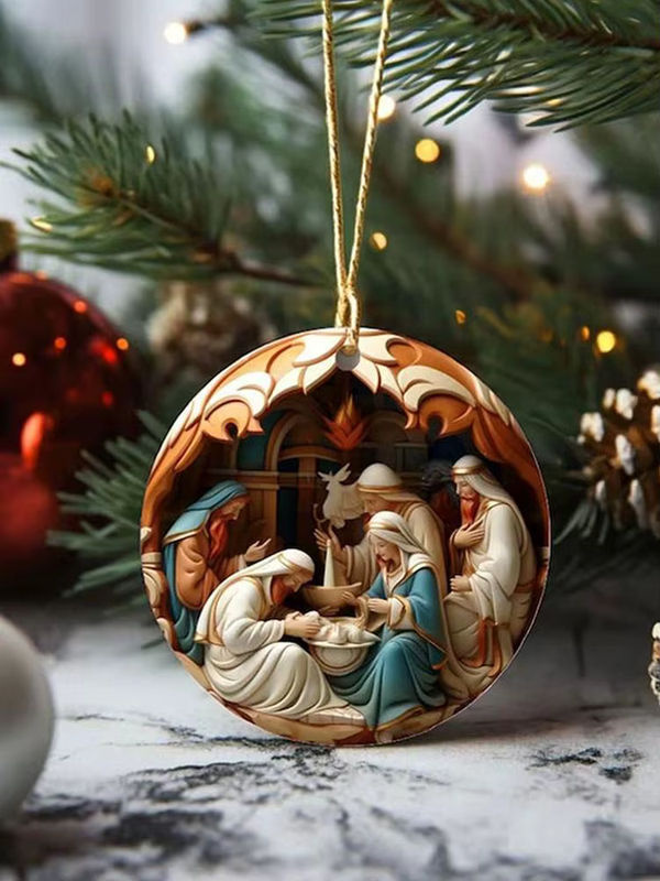 12er Set Jesus Krippe Holz Anhänger für den Weihnachtsbaum, mehrfarbige christliche Hängeornamente zur Geburt Jesu - Bild 6