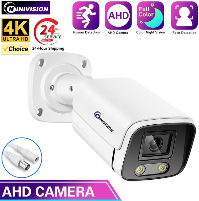 NINIVISION Ultra HD 4K AHD Überwachungskamera Outdoor Bullet Kamera IP66 Sicherheitscamera in Weiß - Bild 1