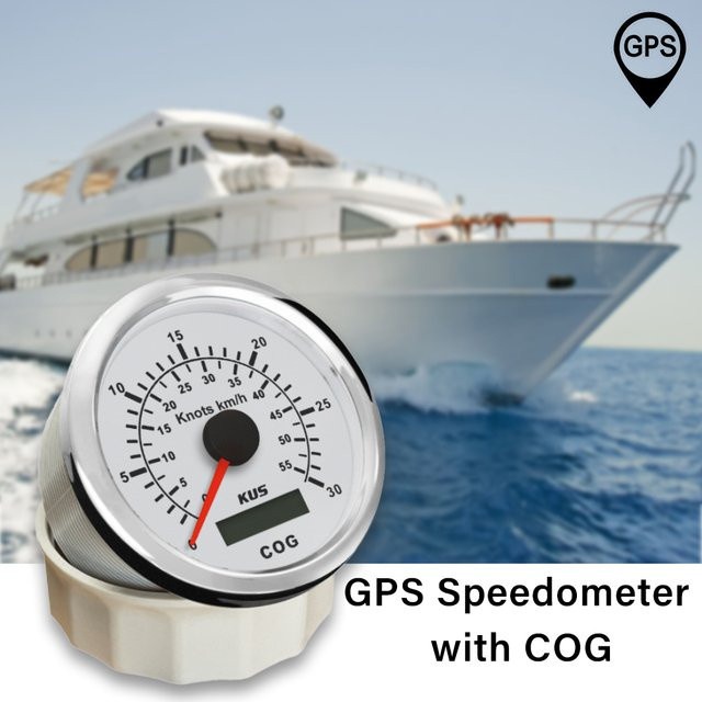 KUS Universal GPS-Tachometer mit Kursanzeige für Boote und Yachten, 15-60 Knoten, rot-gelbe Hintergrundbeleuchtung, 85 mm - Bild 1