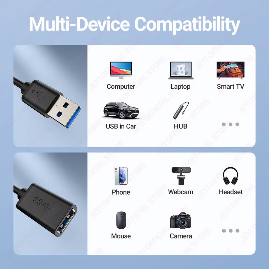 JEYI USB 3.0 GEN1 Verlängerungskabel in Schwarz für schnelle Datenübertragung mit Stecker zu Buchse für Tastatur, Maus und Flash-Laufwerke - Bild 5