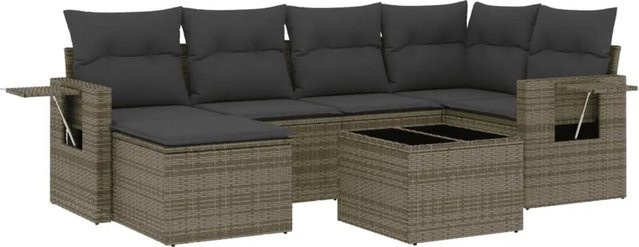 vidaXL 7-teilige Garten-Sofagarnitur aus Poly-Rattan mit Kissen in Grau - Bild 1