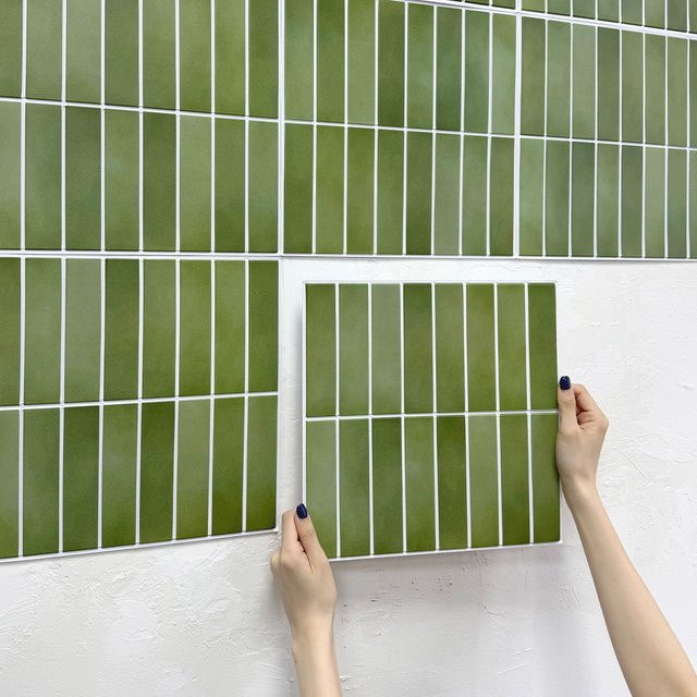 10 Stück COMMOMY 3D-Fliesenaufkleber in Blau und Grün, selbstklebende Wandpaneele im Fliesenlook, wasserdichte Wandaufkleber für die Küche - Bild 1