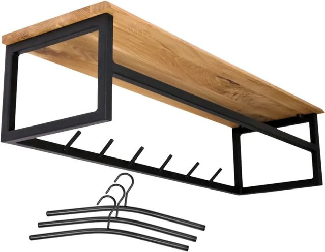 DELUKE Wandgarderobe EGON aus Eichenholz mit Ablage und 6 Haken in Eiche Braun - Bild 1