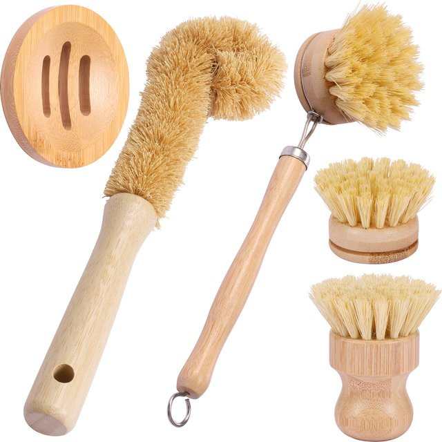 Willstar Bambus Reinigungspinsel Set für Küche und Geschirr, 4 Stück, Braun - Bild 1