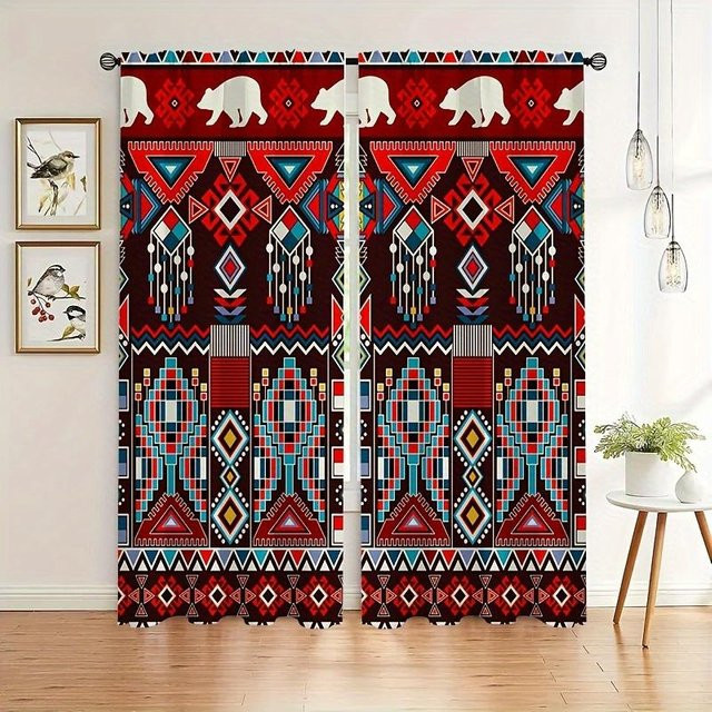 Yiran Furniture Boho Traumfänger Fenstervorhänge, 2er-Set halbverdunkelnd, Mehrfarbig, Höhe: 130 cm, Breite: 50 cm pro Paneel - Bild 1