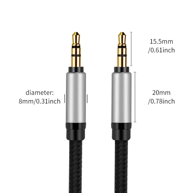 Yytcg AUX Audio-Kabel mit 3,5 mm Klinkenanschluss in Schwarz und Silber für Kopfhörer, Lautsprecher und Auto - Bild 3