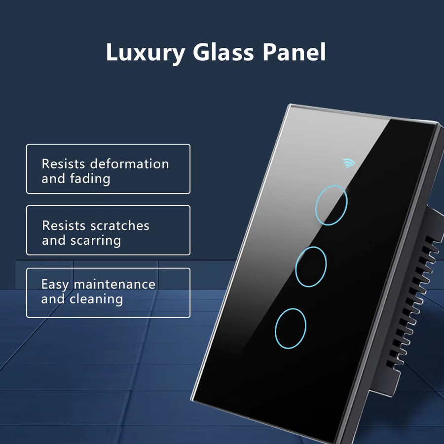 Manhot Smart Wand-Touch-Schalter in Weiß, Tuya WIFI WLAN Lichtschalter ohne Neutralleiter, kompatibel mit Alexa und Smart Life, Glas-Design - Bild 1