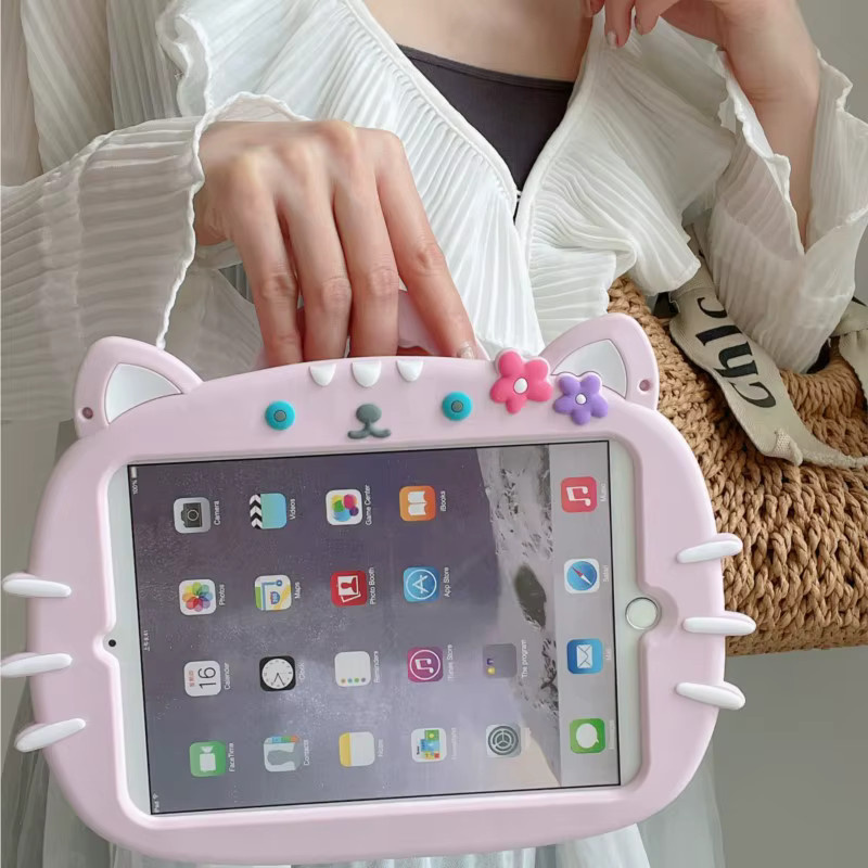 Silikon Tablet Schutzhülle mit Katzen-Design für Apple iPad Air 2 3 4 5, iPad Mini 6 und iPad Pro 11 in Pink - Bild 2