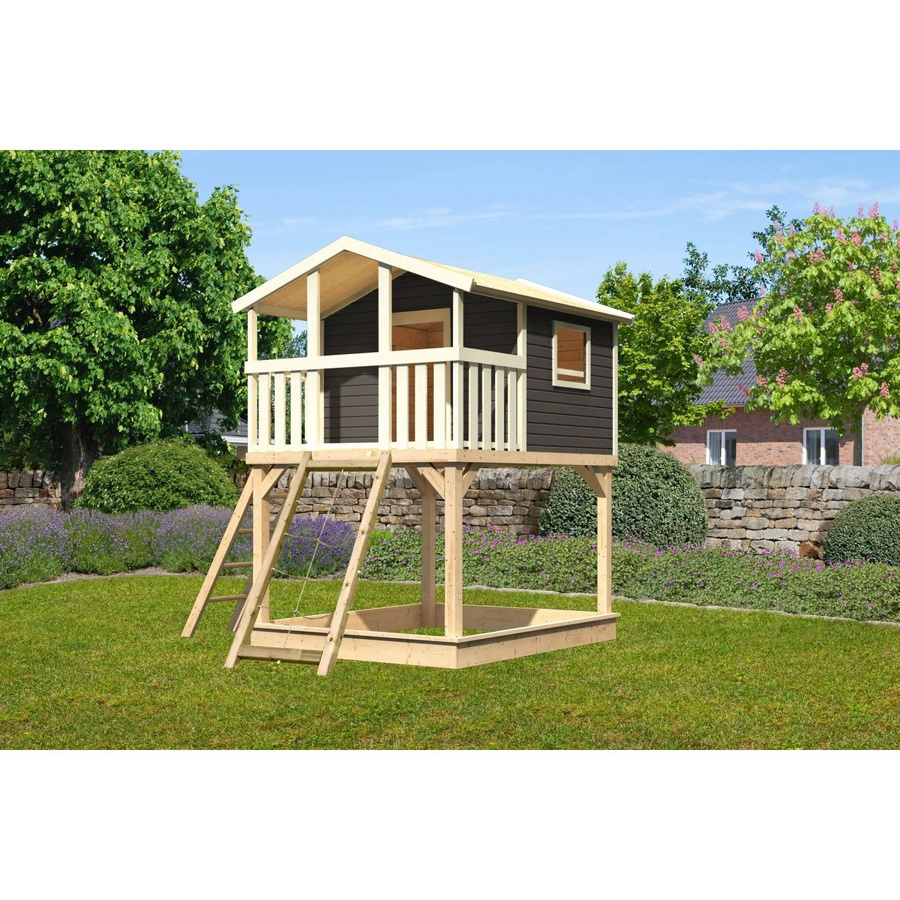 Karibu Stelzenhaus Benjamin mit Netzrampe in Terragrau, B/H/T: 198 x 309 x 244 cm - Bild 2