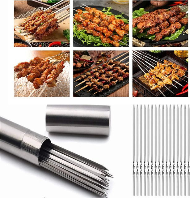 Wiederverwendbare BBQ Grillspieße aus Edelstahl in Silber für Kebab und Camping - Bild 1