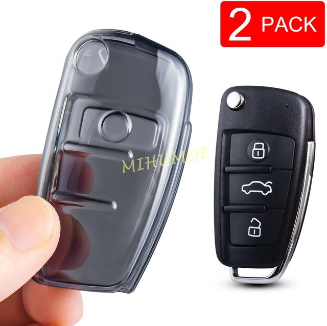 2er-Set MIHUMOE Autoschlüssel-Hülle aus TPU für Audi A1 A3 S3 Q3 Q7 TT R8 A4 B7 A6 C6 in Transparent und Schwarz - Bild 1