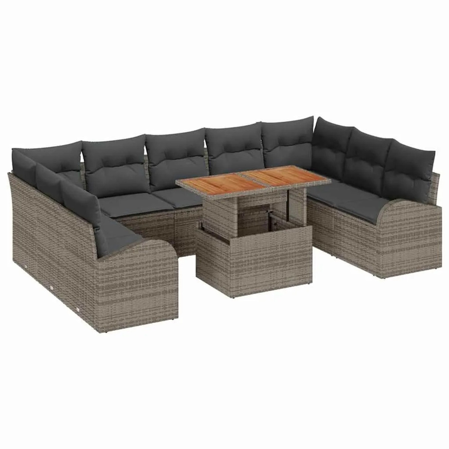 vidaXL Garten-Sofa-Set aus Polyrattan mit Kissen in Grau und Braun, 10-teiliges Lounge-Set für Garten und Terrasse - Bild 2
