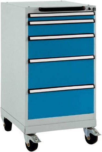 Manuflex BASETEC Schubfachschrank TP1144.5007 mobil, brillantblau RAL 5007, Nutzhöhe: 70 cm, 5 Schubfächer, abschließbar und rollbar - Bild 1