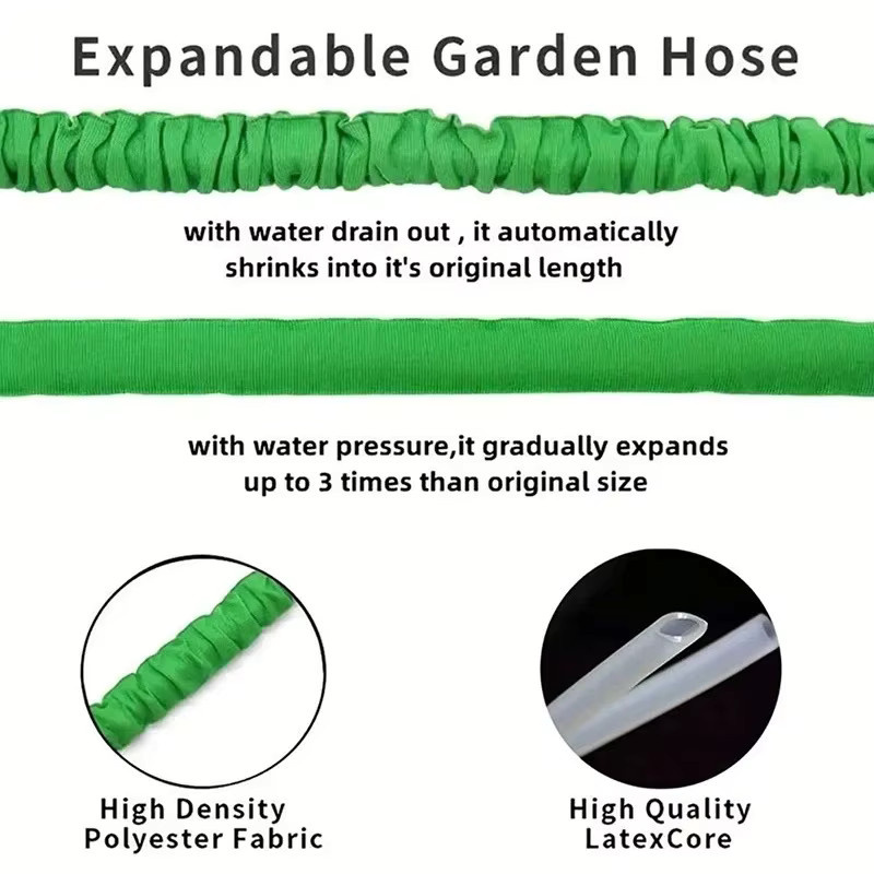 Erweiterbarer Gartenschlauch mit Hochdruck-Wasserpistole für die Gartenbewässerung und Autoreinigung, Schwarz-Grün - Bild 3