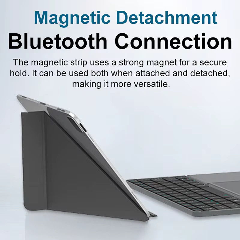 luxuglow Bluetooth Kabellose Faltbare Tastatur mit Touchpad und Lederhülle in Grau für Tablet und iPad - Bild 3