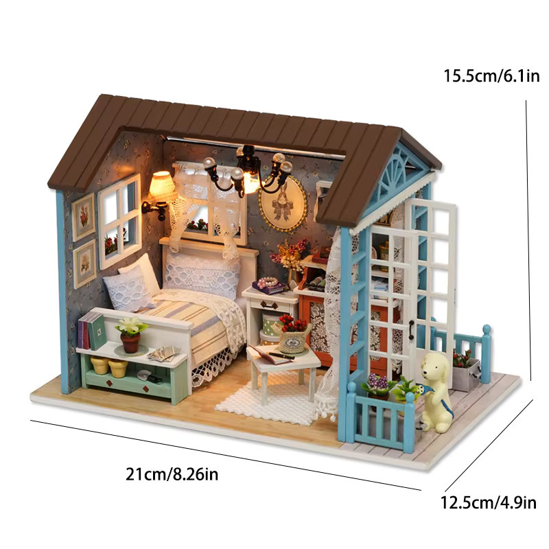 Zuuton DIY Holz Puppenhaus Bausatz, Miniatur Landhaus, mit LED Licht, 3D Puzzle - Bild 4