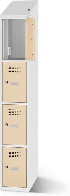 rotstahl Fächerschrank mit Ladefunktion und 4 Fächern in Elfenbein mit lichtgrauem Korpus, B: 40 cm, H: 200 cm - Bild 1