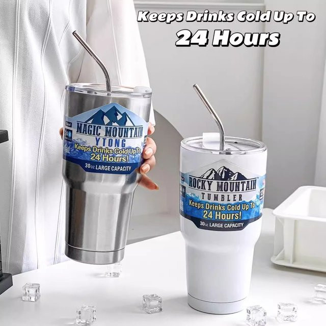 Bingba Edelstahl Tasse aus Edelstahl 304 in Weiß, tragbarer Thermo-Becher für Heiß- und Kaltgetränke, Unisex Tumbler - Bild 1