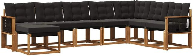 vidaXL Outdoor-Sofagarnitur L-Form aus Massivholz Akazie mit 8 Kissen in Natur und Schwarz - Bild 1