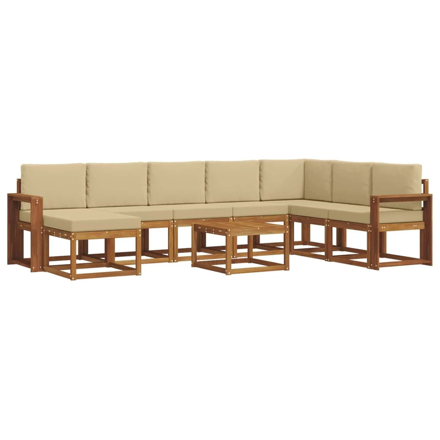 vidaXL Outdoor-Sofagarnitur aus Akazienholz in L-Form mit Kissen, 9-teilig, Natur und Beige - Bild 2