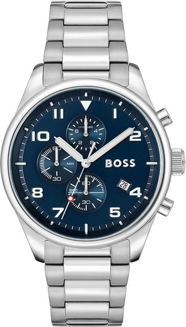 Hugo Boss Chronograph, Quarz, Edelstahl, 44 mm, Silber, Herren - Bild 1