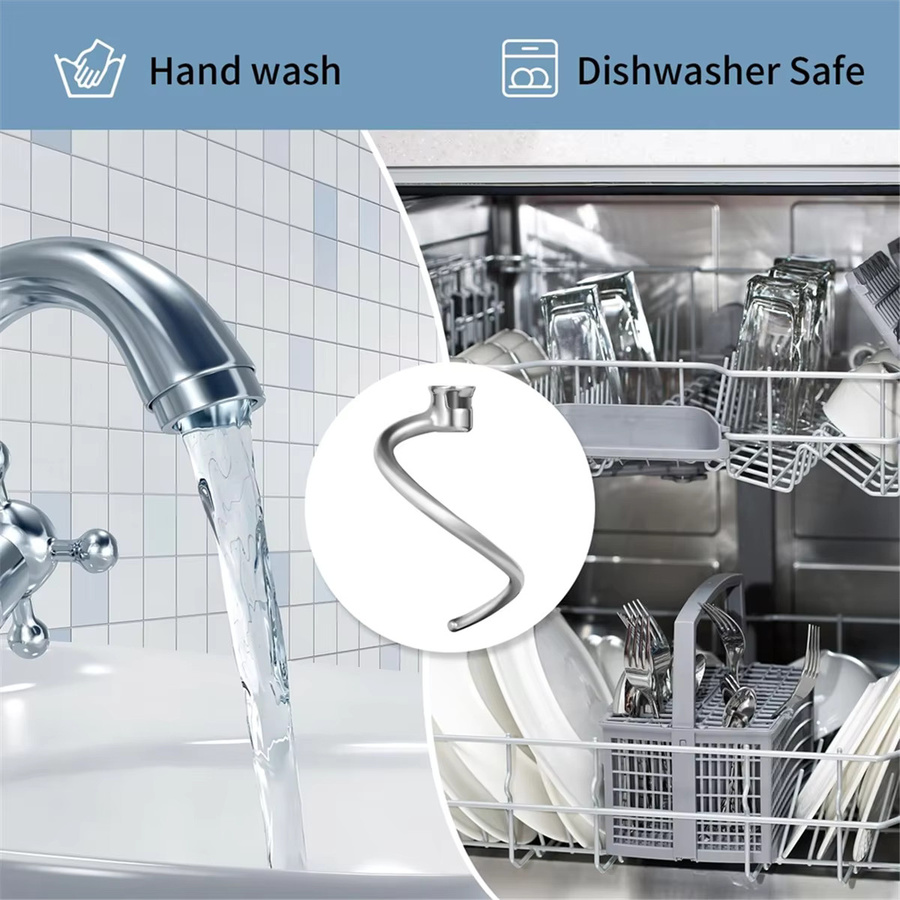 ABJZ Edelstahl-Knethaken in Silber als spiralförmiger Ersatzaufsatz für 7-QT-Standmixer mit Schüsselheber - Bild 2