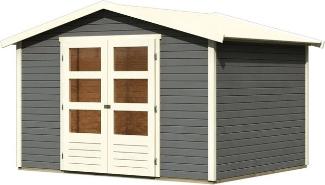 Karibu Holz-Gartenhaus Aesch mit Satteldach in Terragrau - Bild 1