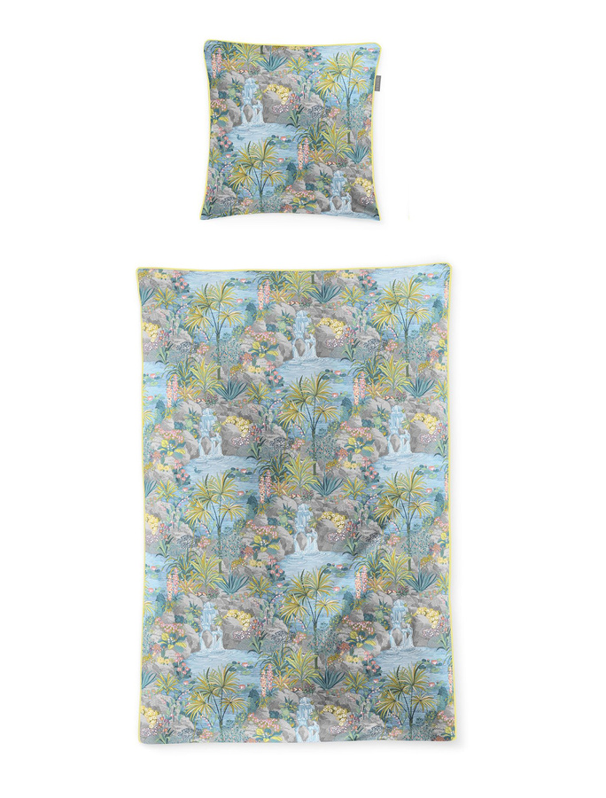 Irisette Tokio Mako-Satin Bettwäsche mit Tropischem Palmen-Design in Blau und Schwarz, B/H: 135 x 200 cm und 80 x 80 cm - Bild 1