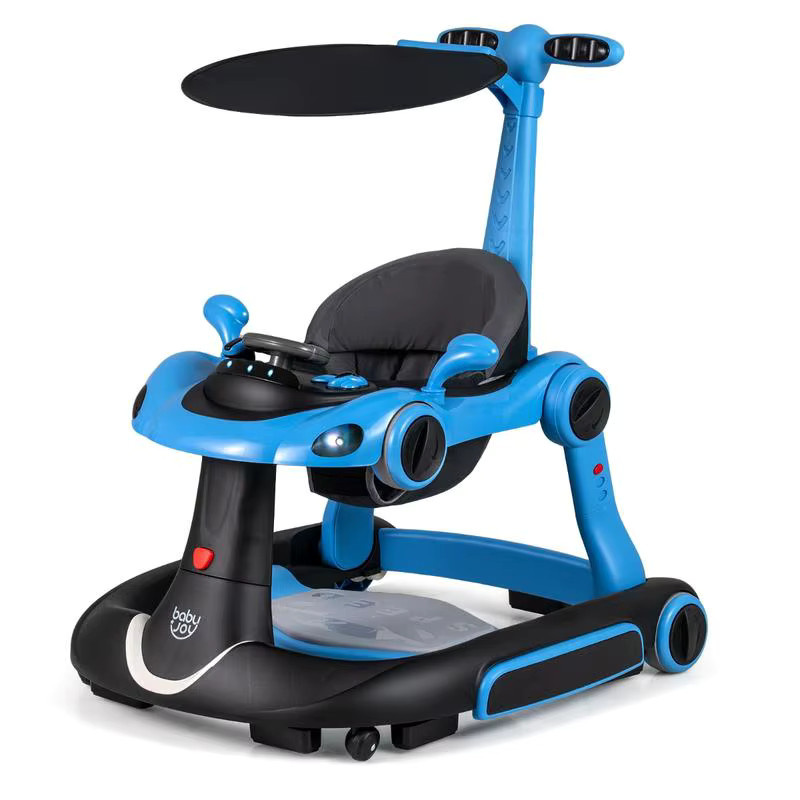 6-in-1 Babywalker mit Verdeck und Musik, tragbares Aktivitätscenter, Babywippe und Schaukel-Kombination in Blau - Bild 7