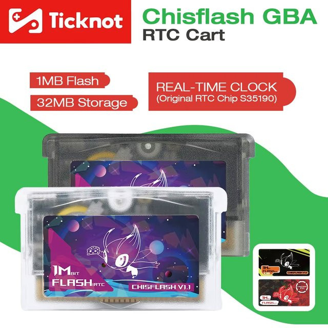 ChisFlash V1.1 GBA RTC-Karte mit S35190 RTC-Chip, 32MB Speicher und 1MB Flash-Kartusche, Schwarz/Transparent, kompatibel mit GBA, GBASP, GB Pocket und GBM - Bild 1