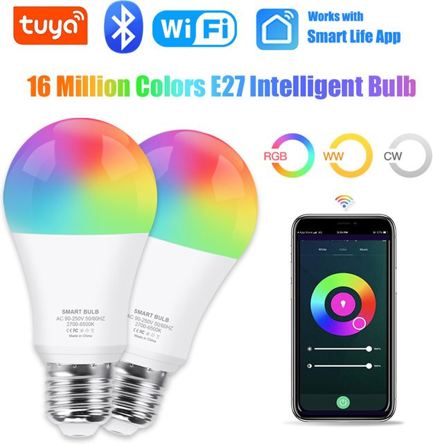 Tuya Smart LED Glühbirne E27 RGB mit WLAN und Bluetooth, kompatibel mit Alexa und Google Assistent, Multicolour - Bild 1