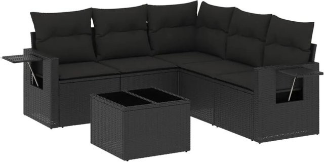 vidaXL 6-teilige Garten-Sofagarnitur in L-Form aus schwarzem Poly-Rattan mit Kissen und pulverbeschichtetem Stahlgestell - Bild 1