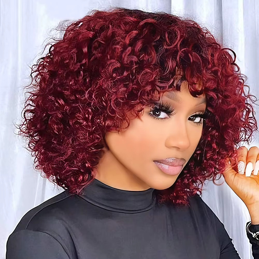 OYM HAIR Pixie-Schnitt-Perücke, burgunderrot, kurzes lockiges brasilianisches Remy-Echthaar - Bild 2